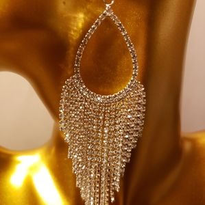 Silver and Rhinestone Tassel Earrings